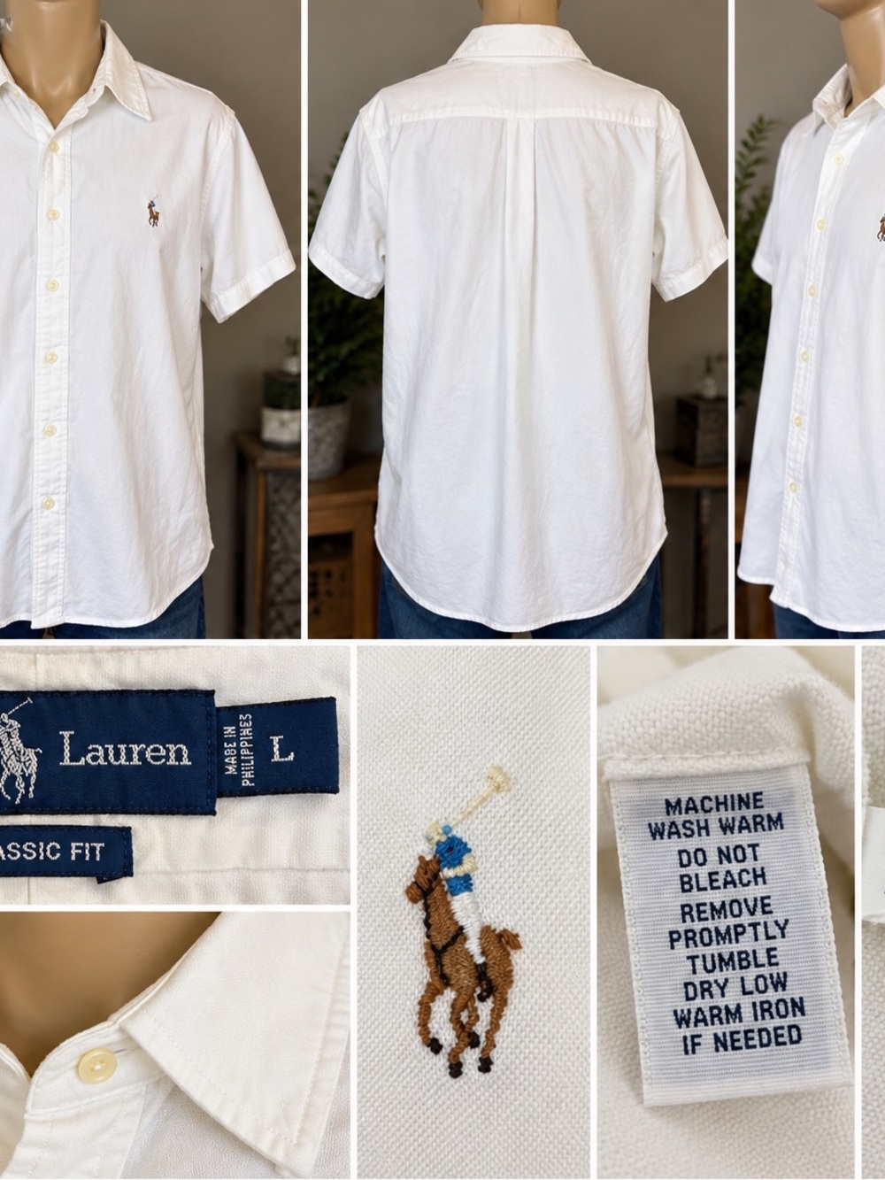 Ralph Lauren Men’s Classic Fit White Short Sleeve Button Down Shirt L